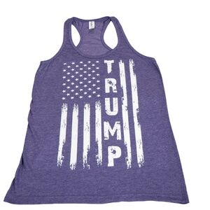 Women’s Medium Purple Trump American Flag Racerback Tank Top Patriotic USA Shirt
